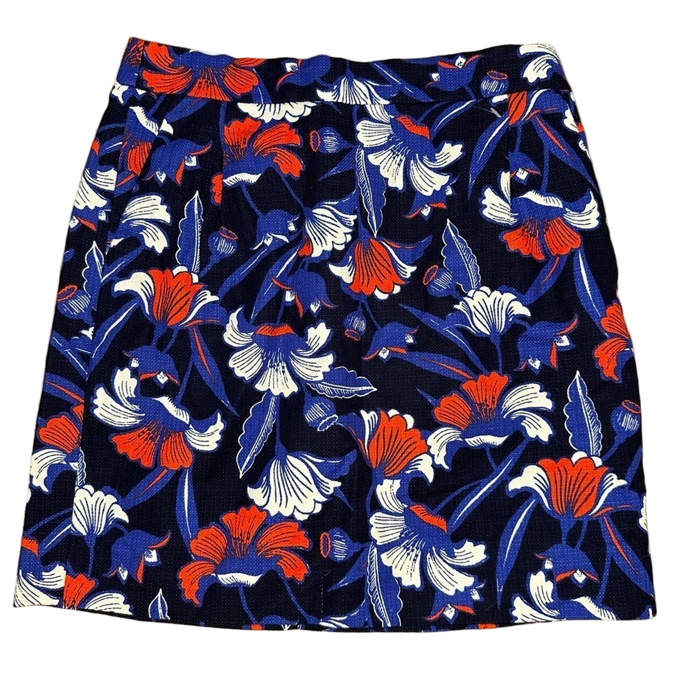 J Crew Mini Skirt Basketweave Blue Floral Print Size 0 Style A0111